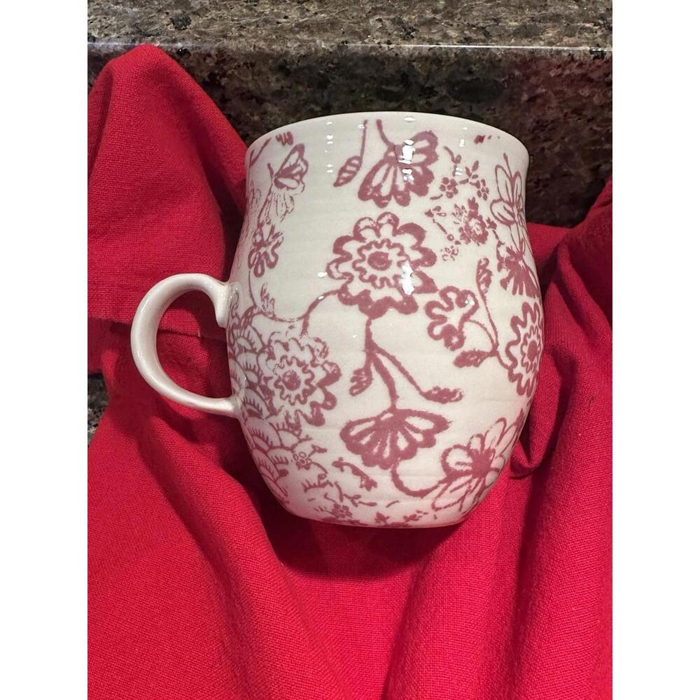Anthropologie Homegrown Monogram Letter J Pink Floral Ceramic Coffee Mug Cup - Picture 2 of 4